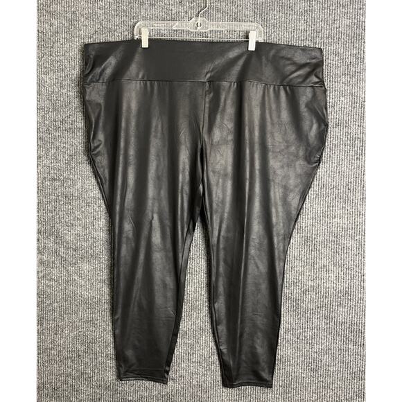 Terra & Sky Womens Coated Skinny Leggings Size 4X Black Pull On Stretch New - Picture 1 of 10